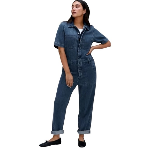 EVERLANE The Super Soft Summer Jean Coverall denim cropped organic cotton size 4 - Picture 1 of 13